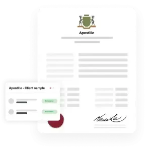 Sample apostille certificate from New Jersey for notarized legal, business, or immigration documents with secure client tracking for international use in Hague Convention countries