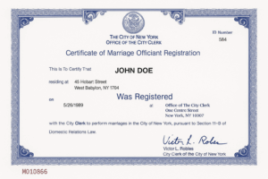 Marriage Certificate New York New York city