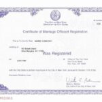 Official NYC Certificate of Marriage Officiant Registration with City Clerk seal, used for apostille authentication, marriage verification, and international document legalization.
