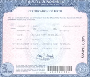 Short Form NYC Birth Certificate