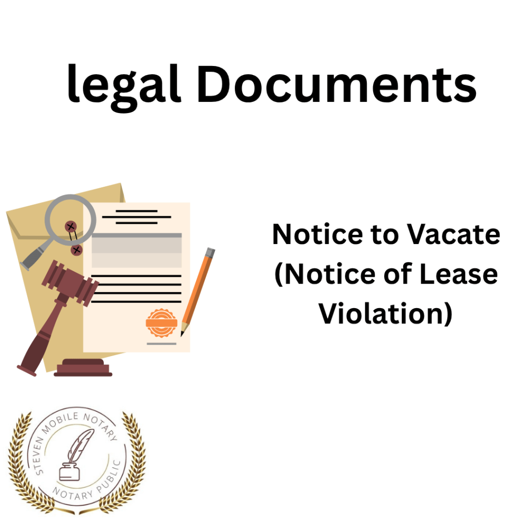 Notice to Vacate (Notice of Lease Violation) legal document form for notarization and download  legal documents New York Notarize