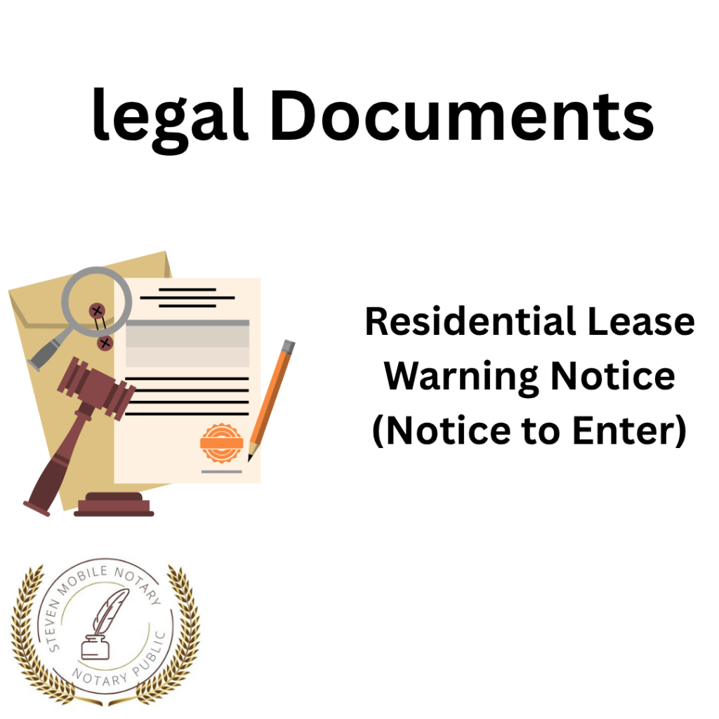 Residential Lease Warning Notice (Notice to Enter) legal document form for notarization and download  legal documents New York Notarize