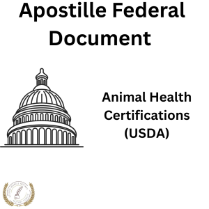 Animal Health Certifications (USDA),Animal Health Certifications (USDA) Apostille – Federal Authentication,"Get your animal health certifications (usda) apostilled through our federal authentication service in Washington, D.C. Fast and reliable processing.",Animal Health Certifications (USDA),$99 per document,3–4 weeks,PDF or Hard Copy,Yes for non-Hague countries,"apostille, animal health certifications (usda), federal apostille service, animal-health-certifications-usda-apostille, washington d.c. apostille",Animal health certifications from the USDA are critical when transporting pets or livestock across international borders.,Required for pet relocation or livestock trade across borders.,Traveling with pets or livestock? Let us help apostille your USDA animal health certificate without delay.,"Pet owners, farmers, or livestock companies involved in global transport.",U.S. Department of Agriculture – Animal and Plant Health Inspection Service (APHIS).,Yes. Required to meet import regulations in most foreign countries.,Image of a certified Animal Health Certifications (USDA) used for federal apostille in New York,"Our team provides certified apostille services for your animal health certifications (usda). We specialize in apostille, federal apostille service. This document is typically requested by Pet owners, farmers, or livestock companies involved in global transport. and is usually issued by U.S. Department of Agriculture – Animal and Plant Health Inspection Service (APHIS).."